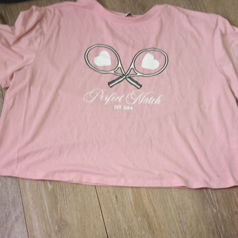 Freshman Pink Crop Top with Tennis Graphic